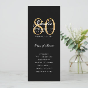 Elegant 80th Birthday Program Gold Black Thank You Invitation