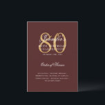 Elegant 80th Birthday Program Gold Burgundy Menu Invitation<br><div class="desc">Elegant "Birthday Party Program   Menu" design with a sophisticated typography script in Gold & Burgundy w/ custom text.</div>