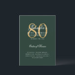 Elegant 80th Birthday Program Gold Green Menu Invitation<br><div class="desc">Elegant "Birthday Party Program   Menu" design with a sophisticated typography script in Gold & Green w/ custom text.</div>
