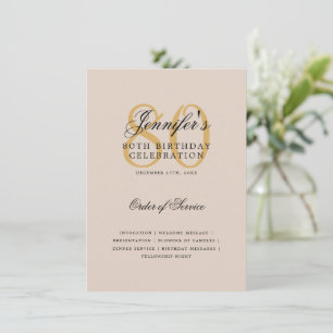 Elegant 80th Birthday Program Gold Menu Champagne Invitation