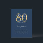 Elegant 80th Birthday Program Gold Navy Menu Invitation<br><div class="desc">Elegant "Birthday Party Program   Menu" design with a sophisticated typography script in Gold & Navy w/ custom text.</div>