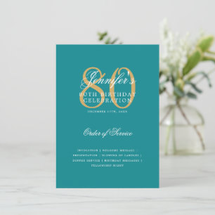 Elegant 80th Birthday Program Gold Turquoise Menu Invitation
