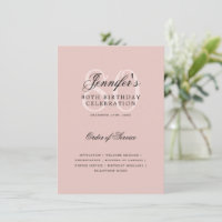 Elegant 80th Birthday Program Menu Blush Pink