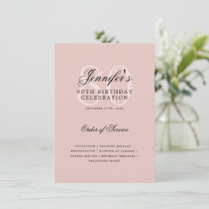 Elegant 80th Birthday Program Menu Blush Pink  Invitation