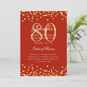 Elegant 80th Birthday Program Menu Gold Red  Invitation