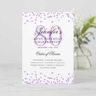 Elegant 80th Birthday Program Menu Purple Invitation