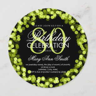 Elegant 80th Birthday Sparkling Lights Green Invitation