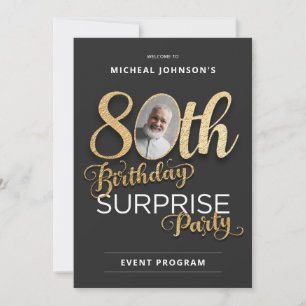 Elegant 80th Birthday Surprise Party Program Invitation