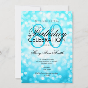 Elegant 80th Birthday Turquoise Glitter Lights Invitation