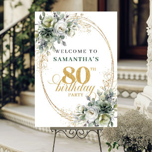 Elegant 80th Green and White Welcome Sign