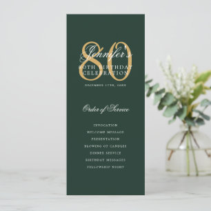 Elegant 80th Program Gold Green Menu+Thank You Invitation