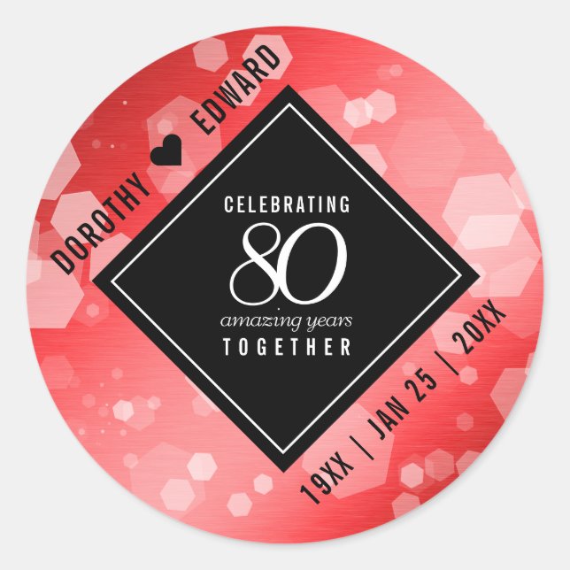 Elegant 80th Ruby Wedding Anniversary Celebration Classic Round Sticker (Front)