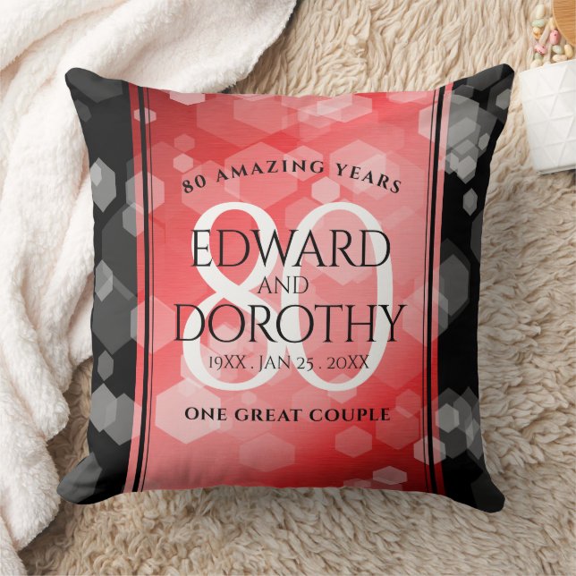 Elegant 80th Ruby Wedding Anniversary Celebration Cushion (Blanket)