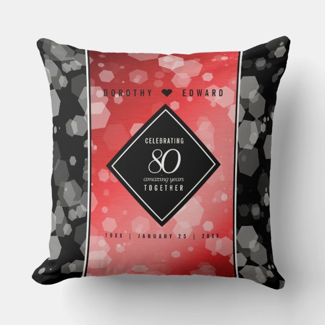 Elegant 80th Ruby Wedding Anniversary Celebration Cushion (Front)
