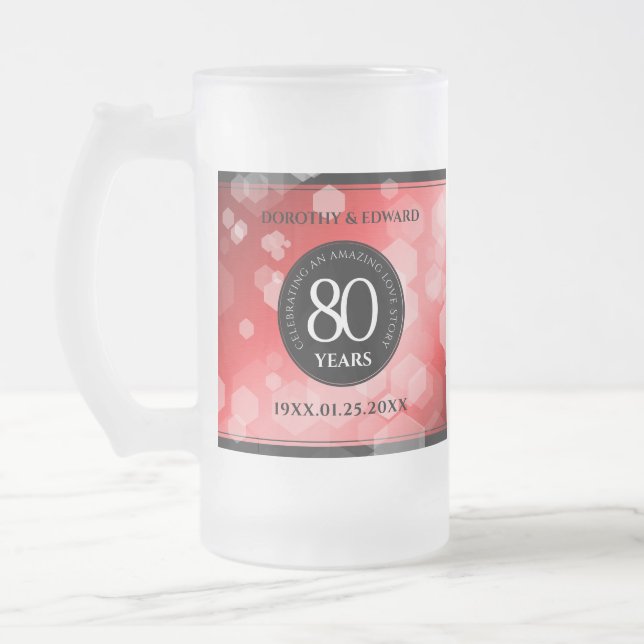 Elegant 80th Ruby Wedding Anniversary Celebration Frosted Glass Beer Mug (Left)