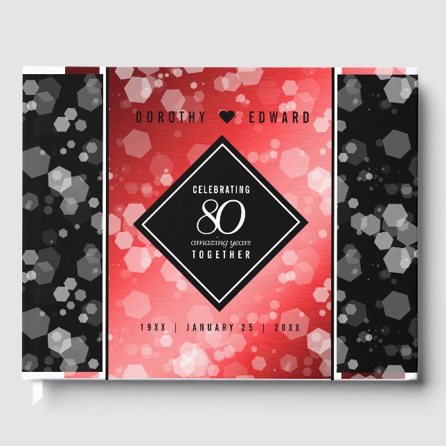Elegant 80th Ruby Wedding Anniversary Celebration Guest Book (Front)