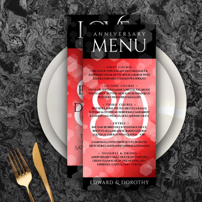 Elegant 80th Ruby Wedding Anniversary Celebration Menu (Elegant 80th Ruby Wedding Anniversary Rack Card Cover Photo.)