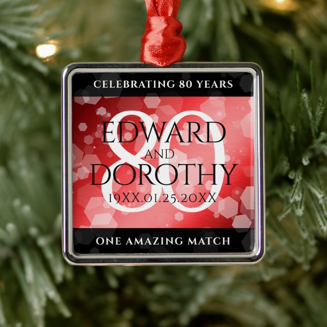 Elegant 80th Ruby Wedding Anniversary Celebration Metal Tree Decoration (Tree)