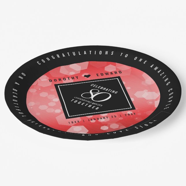 Elegant 80th Ruby Wedding Anniversary Celebration Paper Plate (Angled)