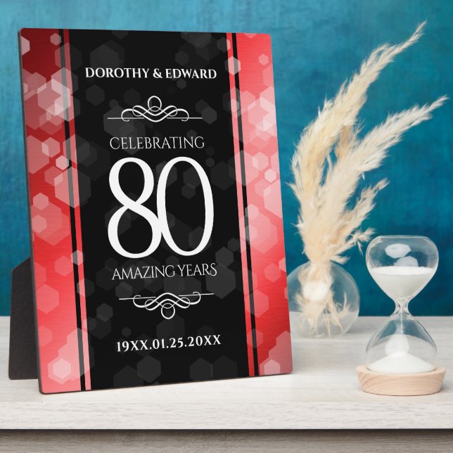 Elegant 80th Ruby Wedding Anniversary Celebration Plaque (Side)