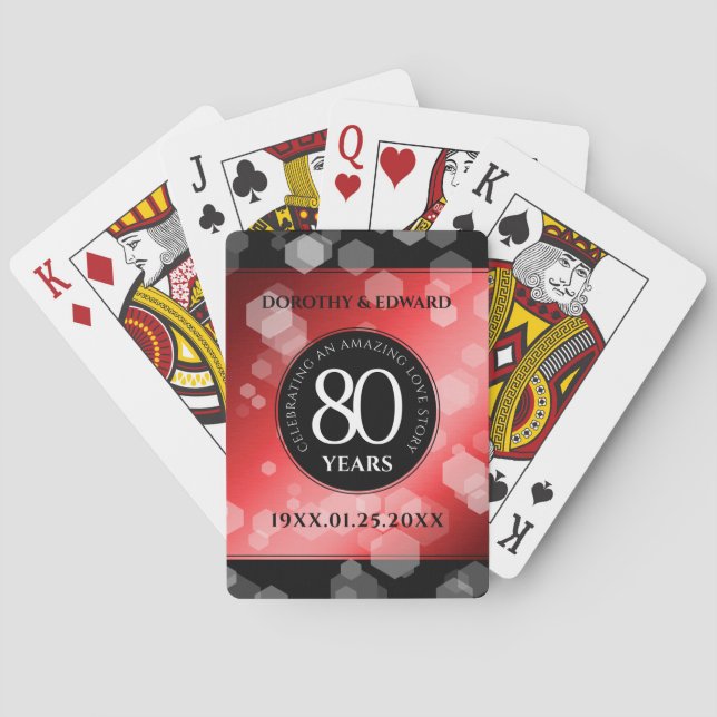 Elegant 80th Ruby Wedding Anniversary Celebration Playing Cards (Back)