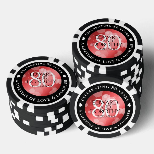 Elegant 80th Ruby Wedding Anniversary Celebration Poker Chips (Stack)