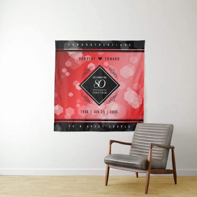Elegant 80th Ruby Wedding Anniversary Celebration Tapestry (In Situ)