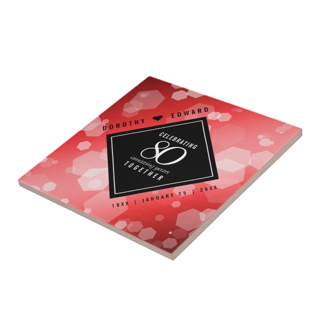 Elegant 80th Ruby Wedding Anniversary Celebration Tile (Side)