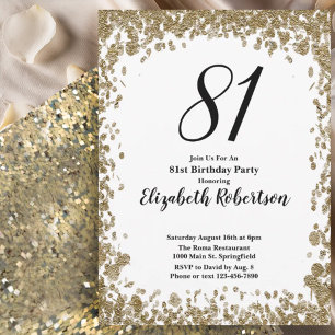 Elegant 81st Birthday Invitation For Her in Gold