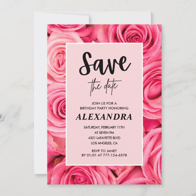 Elegant 81st birthday Pink Rose Save the date Invitation (Front)