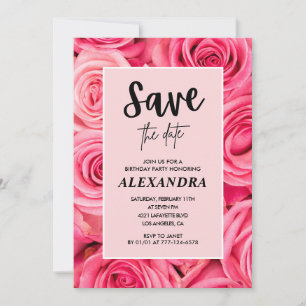 Elegant 81st birthday Pink Rose Save the date Invitation