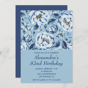 Elegant 82nd birthday invitations Floral Blue