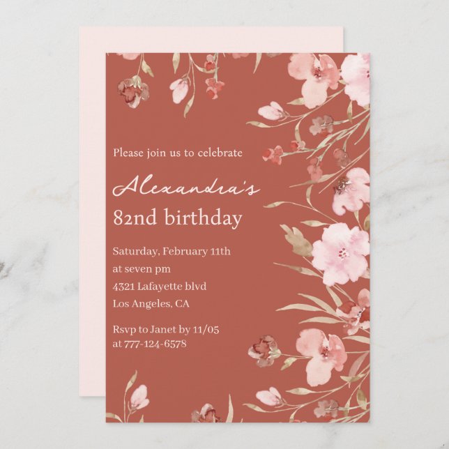 Elegant 82nd birthday invitations Floral Chic  (Front/Back)