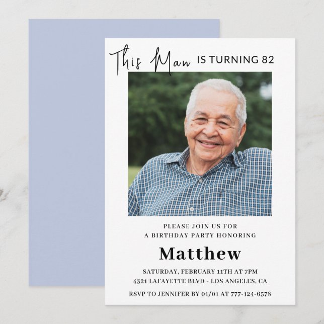Elegant 82nd birthday invitations Men Photo (Front/Back)