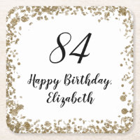 Elegant 84th Birthday Coasters With Gold Sequins