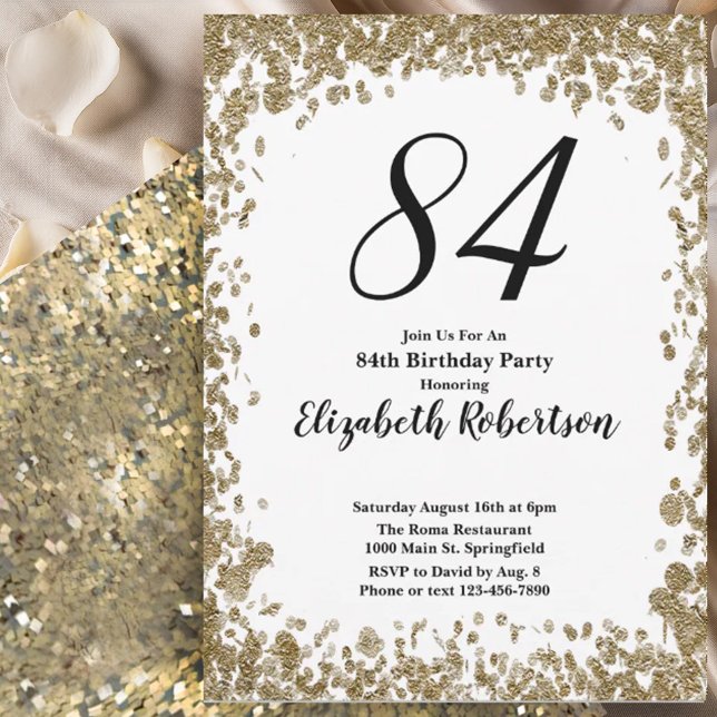 Elegant 84th Birthday Invitation For Her in Gold (Creator Uploaded)