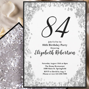 Elegant 84th Birthday Invitation For Her in Silver