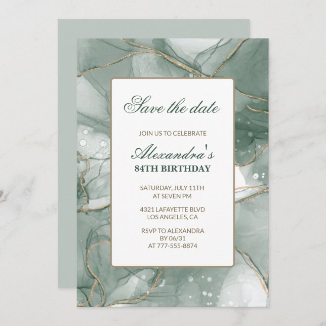 Elegant 84th birthday invitations Save the date  (Front/Back)