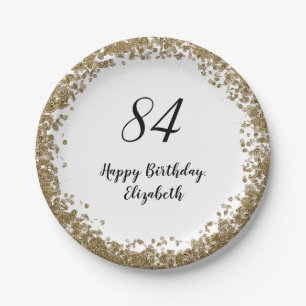 Elegant 84th Birthday Plates With Gold Sequins