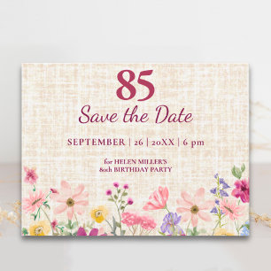 Elegant 85th Birthday for Her - Linen Floral Announcement Postcard