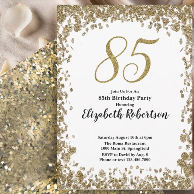Elegant 85th Birthday Invitation For Her in Gold (Creator Uploaded)