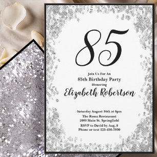 Elegant 85th Birthday Invitation For Her in Silver