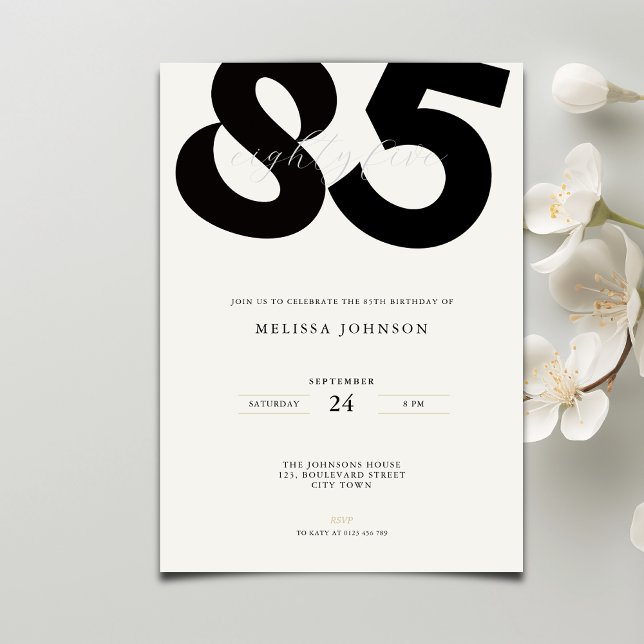 Elegant 85th Birthday Invitation - Minimal Style (Creator Uploaded)
