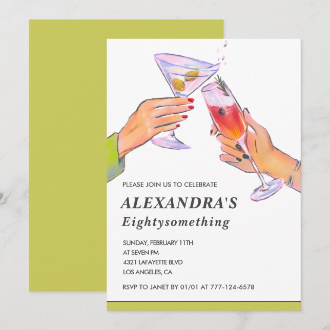 Elegant 85th birthday invitations Cocktail Party (Front/Back)