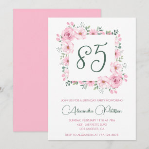 Elegant 85th birthday invitations Floral  Pink