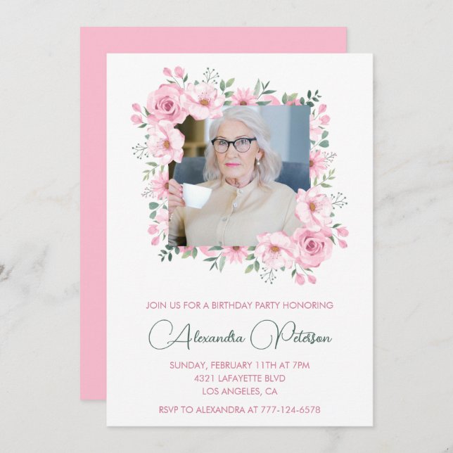 Elegant 85th birthday invitations Photo Boho  (Front/Back)