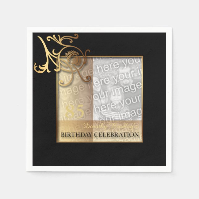 Elegant 85th Birthday Photo Paper Napkins (Front)