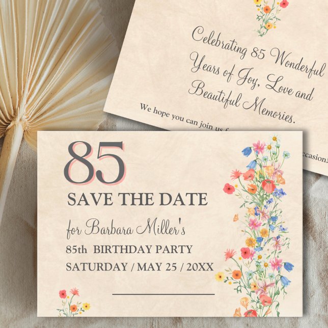 Elegant 85th Birthday - Wildflower Design 85 Years Save The Date (Creator Uploaded)
