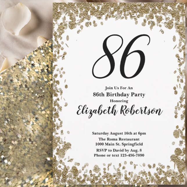 Elegant 86th Birthday Invitation For Her in Gold (Creator Uploaded)