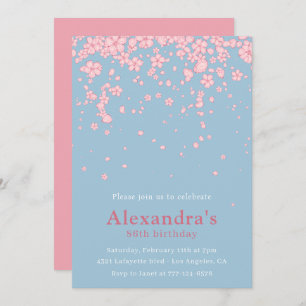Elegant 86th birthday invitations Floral Pink Blue